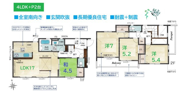 【区画図】 | 徒歩圏内にスーパーやドラッグストアがあり、お買い物に便利な立地♪
全部屋南向きにつき陽当たりも良好です☆