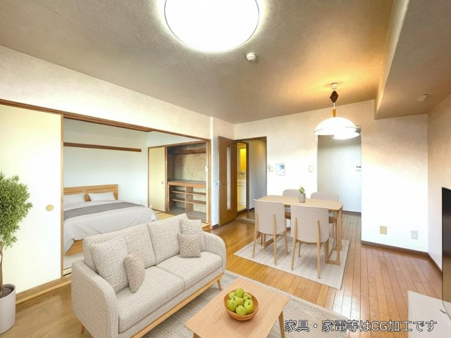 アルファステイツ桟橋通りⅡの居間・リビング|実際のお部屋にＣＧインテリアによるバーチャルステージングで、お部屋のイメージを表現しています。