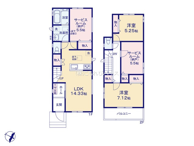 第7上尾西宮下　新築一戸建て　ハートフルタウン　Cの間取り|第7上尾西宮下　新築一戸建て　ハートフルタウン　C、2SLDK、土地面積102.40m2、建物面積91.13m2