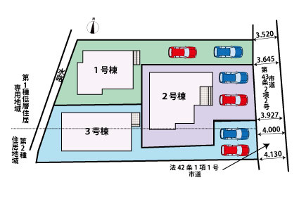 今宿東2丁目　新築戸建　3棟の区画図