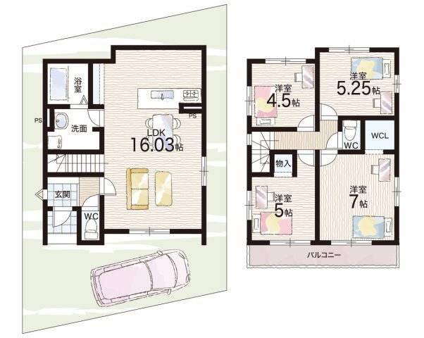 城陽市枇杷庄島ノ宮　第2期　新築一戸建ての間取り