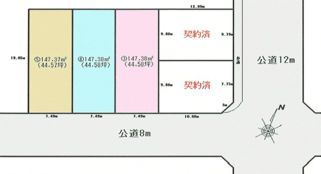 福生市加美平1丁目　土地全5区画の区画図