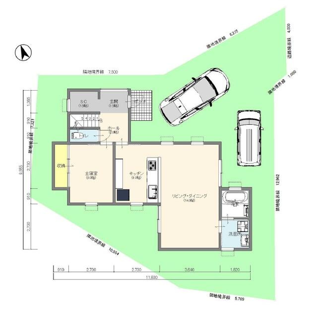 【土地図＋建物プラン例】