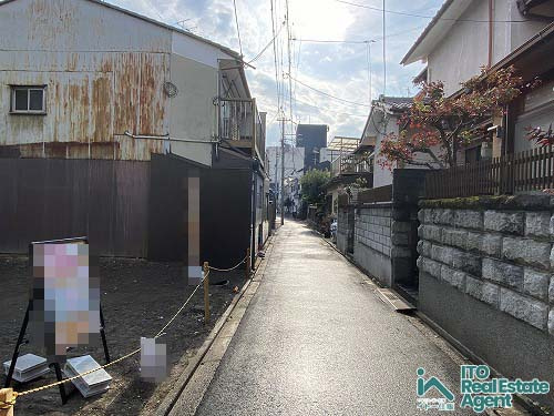 紫野北舟岡町 建築条件無 土地の前面道路含む現地写真