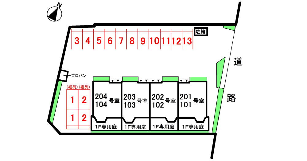 フローラルⅠの区画図|駐車場
