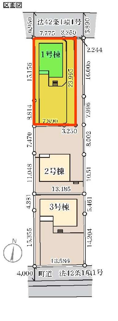 新築　北群馬郡吉岡町下野田第13　Livele Garden.S　１号棟の区画図|1号棟　区画図　北側接道幅員約6ｍ			
