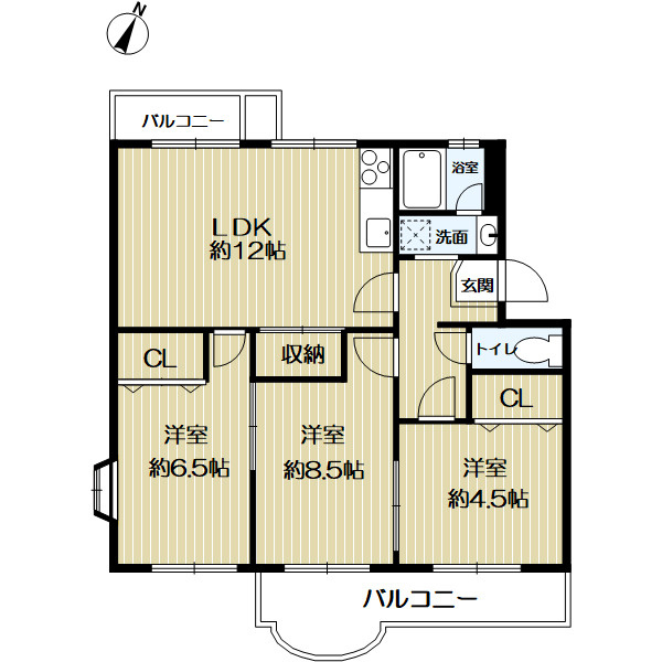 横尾2団地86号棟の間取り|専有面積：71.50㎡、3LDK