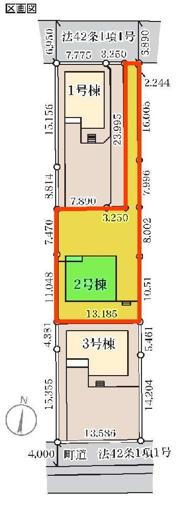 新築　北群馬郡吉岡町下野田第13　Livele Garden.S　2号棟の区画図|2号棟　区画図　北側接道幅員約6ｍ			
