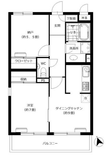 ローズガーデン池尻　駅近　角部屋　礼金０の間取り