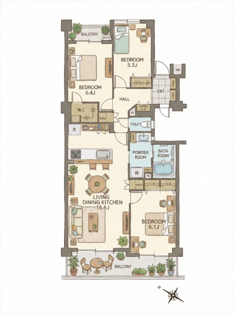 アーサー新宮パークシティデュエーロの間取り