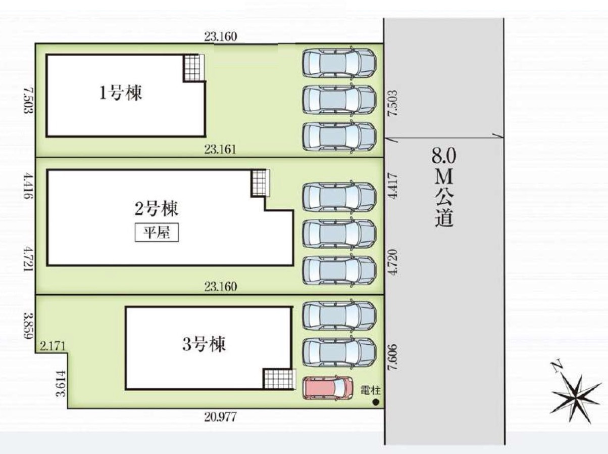 【新築住宅】羽生市中岩瀬 全3棟の区画図