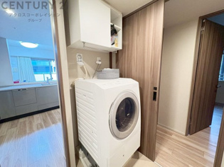 洗濯物の仕分け作業がしやすく、整理整頓が容易になります。洗濯音や湿気を他の部屋に持ち込まず、生活環境を快適に保ちます。上部を活用すれば収納スペースを確保でき洗剤や洗濯用品の整理もしやすくなります。
