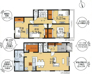 【間取り】 | 平塚市諏訪町  3号棟 | 都市ガス　二部屋から行き来できるバルコニー　1階掃き出し窓シャッター付　浴室乾燥機+窓　全居室収納　LDK19帖