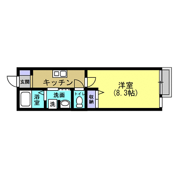 洋室8.3帖＋キッチン（13.66㎡）全9戸