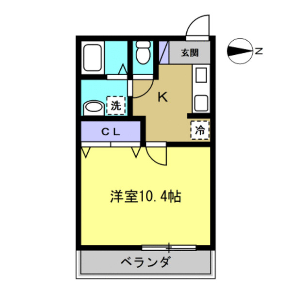 洋室10.4帖＋キッチン（20.50㎡）全3戸