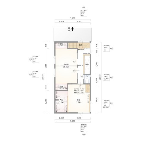 中央区姥ケ山2丁目　土地　の土地図＋建物プラン例|※2階子供部屋は間仕切り増改築プランですが、最初から2部屋へ変更しても追加料金は発生いたしません。