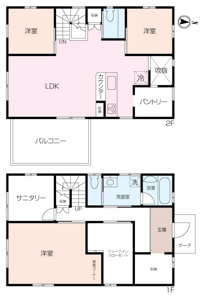 2階LDKにて採光もしっかりと採れるように考えられた設計となっております。