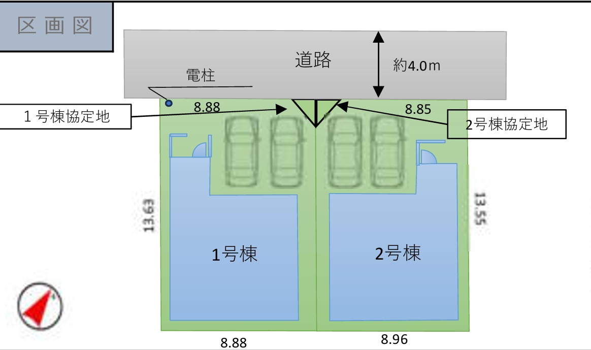 仲介手数料無料　所沢市青葉台　新築戸建　全２棟の区画図