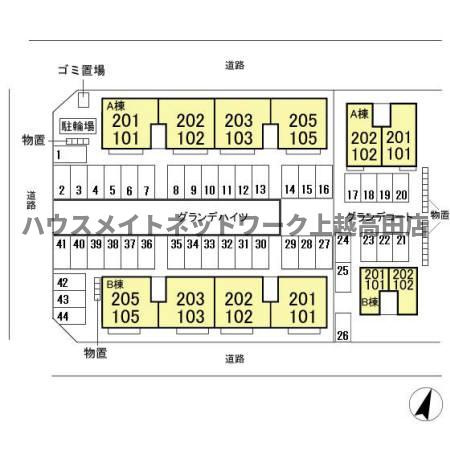 グラン・デ・ハイツ Ｂの区画図|配置図
