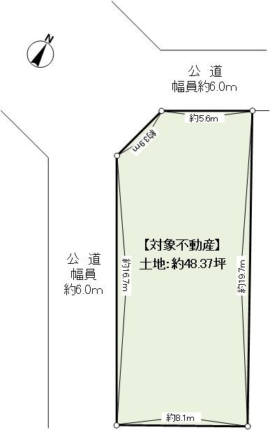 美賀多台２丁目土地　１号地の土地図|北西の角地