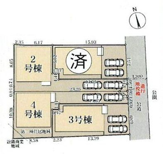 【区画図】 | 平塚市諏訪町  2号棟 | 2号棟　南東側約4.3ｍ公道　旗竿地（間口約2.6ｍ）　駐車2台（車種によります）　敷地面積39.4坪（路地状部分含む）