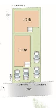 茅ヶ崎市東海岸南4丁目　新築戸建　全２棟の区画図|対象地は１号棟です。