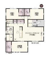 ワイウッドコート古河市大堤第５期　新築一戸建て　01の間取り|回遊動線にすることで利便性をさらに高めるセンターリビング設計♪
