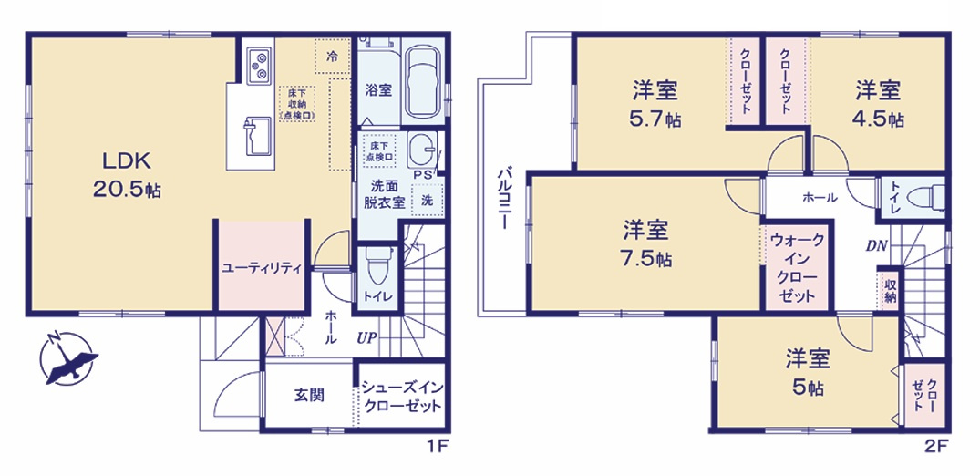 【サンスターホーム】青梅市河辺町　新築戸建　駅近　建物面積105㎡　北西角地の間取り