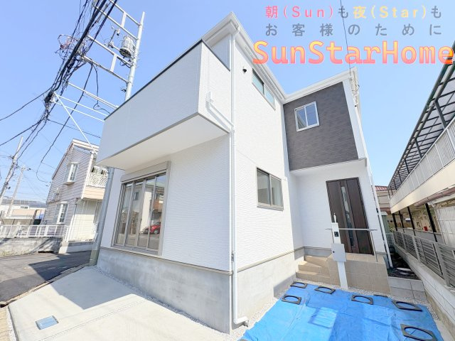 【サンスターホーム】青梅市河辺町　新築戸建　駅近　建物面積105㎡　北西角地の外観