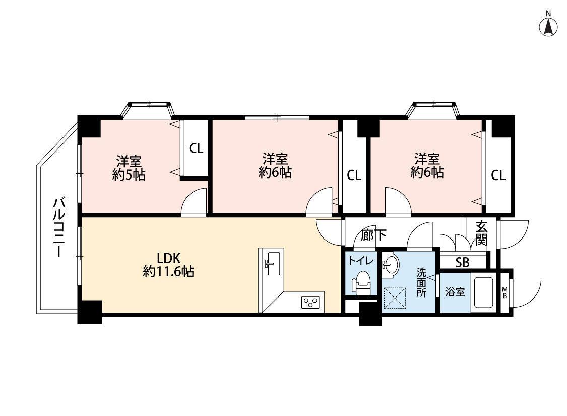 メゾン西灘の間取り|3LDK