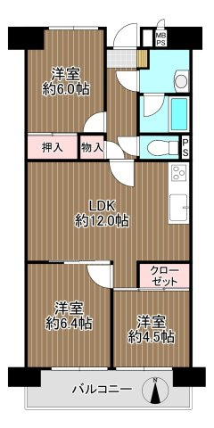 【間取り】 | 東大和グリーンタウン3号棟 | 約12.0帖のＬＤＫの３LDKの間取りです。