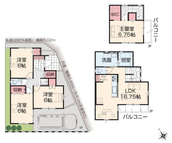 立川市砂川町８丁目 西武拝島線 武蔵砂川駅 新築戸建の間取り