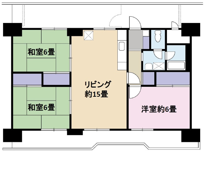 【間取り】 | プライムハイツ新大阪 | 上層階・南向き・全居室６帖確保・室内改装済・両面バルコニー