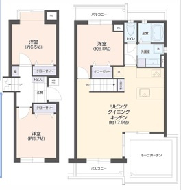【間取り】 | 入船中央エステート22号棟 | 3LDK　80.98㎡　３階部分にルーフガーデン付き！