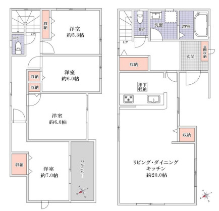 草加市両新田東町 中古戸建の間取り