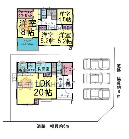 神戸西区秋葉台3丁目　新築戸建の間取り|LDK約20帖！ガス温水式床暖房設置あり！2階4部屋洋室！WICあり収納豊富！