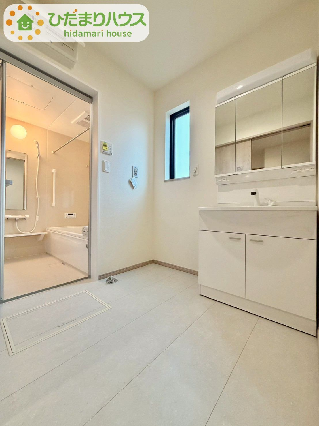 野田山崎2工区　新築戸建　2-E号棟の独立洗面台|洗面からお化粧まで！忙しい朝の準備にぴったりな洗髪洗面化粧台付き(^^♪								
