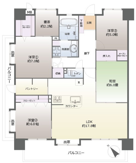 【間取り】 | エバーライフネアシティ筑紫野 | 12月にリフォーム完了しています。13階2面採光のお部屋で室内の日当たり風通し良好です