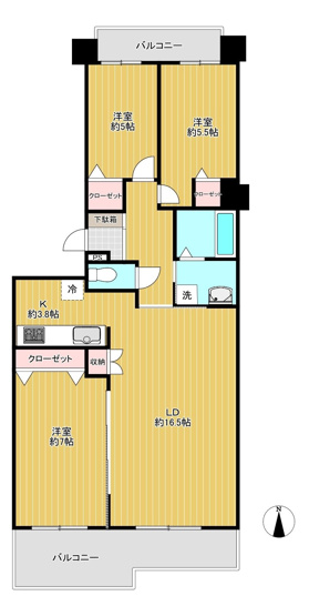 【間取り】 | シティパル春日セントレ | 2面バルコニー付きですべての部屋がバルコニーに面しており明るいです。充実した収納も魅力
