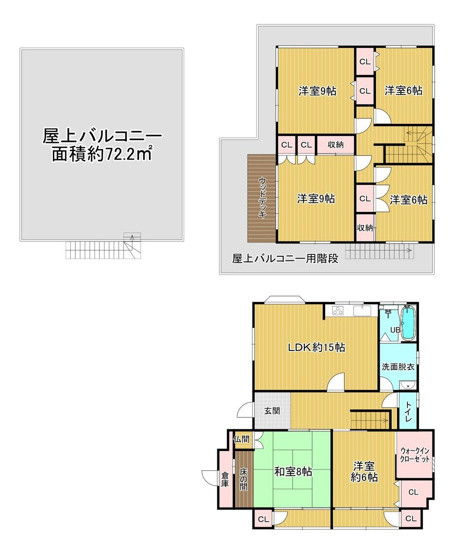 【間取り】 | 糟屋郡宇美町宇美１丁目　戸建て | 全室6帖以上の6SLDKは大家族や二世帯にもおすすめ。広々としたルーフバルコニーがポイントです