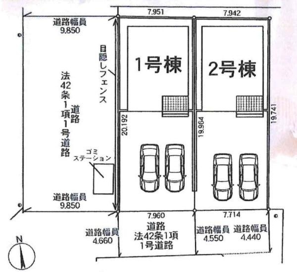 西尾市一色町松木島第8　全2棟・1号棟の区画図