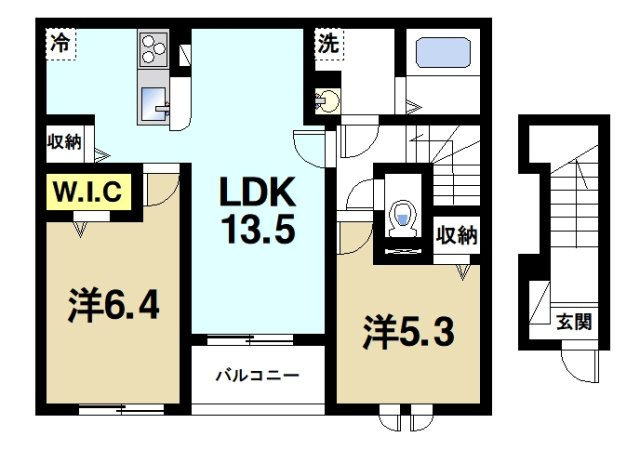 ヴェルデ　ルーチェの間取り|２LDK