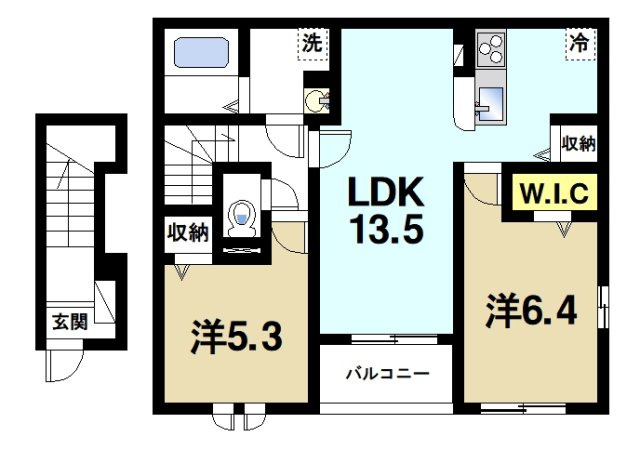 ヴェルデ　ルーチェの間取り|２LDKの間取りです