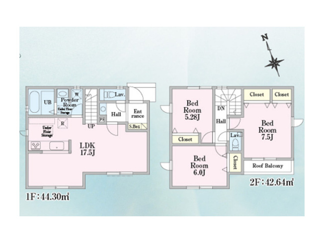 【間取り】 | 朝霞市根岸台7丁目　新築一戸建住宅　全5棟（朝霞店） | 全居室2面採光の明るい3LDK
リビング17.5帖のゆとりある空間が魅力の住まいです◎