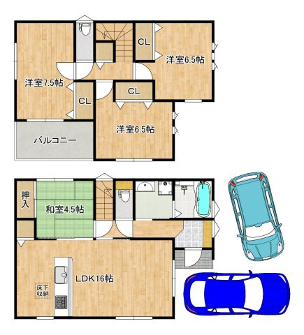 南野田　新築分譲住宅　全４区画の間取り|東向き日当たり良好！たっぷりの陽光に包まれる明るい住まいに気持ちも明るくなりますね♪