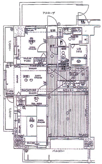 【間取り】 | リーガル塚本第６ | 上層階／三方角部屋／全室採光有／陽当り＆通風良好／ワンフローに２部屋／全居室収納有／全室エアコン設置可能／２面バルコニー