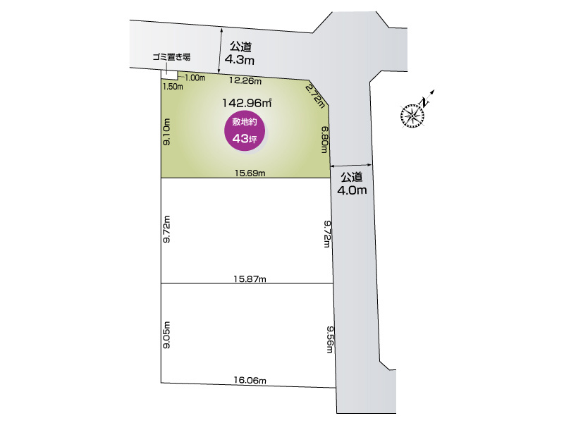 本宿６丁目３区画　1号地　区画図