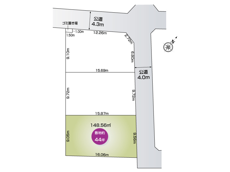 北本市本宿６丁目３区画　３号地　区割り図