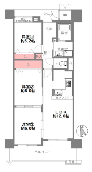 【間取り】 | あべのドルチェ | 【全洋室3LDK＋南向きバルコニー☆】室内リフォーム済み☆浴室乾燥機完備☆レースカーテン付きです☆