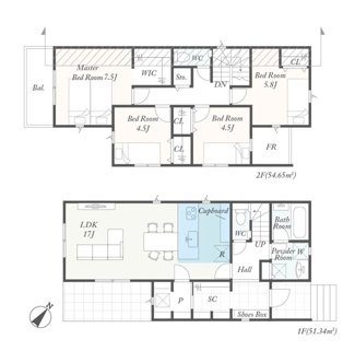 【間取り】 | 厚木市鳶尾一丁目  1号棟 第3 | 都市ガス　網戸標準仕様　シャッター2箇所付　Ｗロックタグキー（FamiLock 電池錠）　宅配BOX付機能門柱　食洗器・浄水器　カップボード　浴室乾燥機　LDK17帖